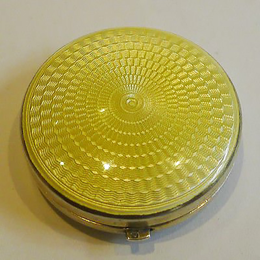 small sterling silver & guilloche enamel compact - english, 1930. a great Christmas gift idea for her